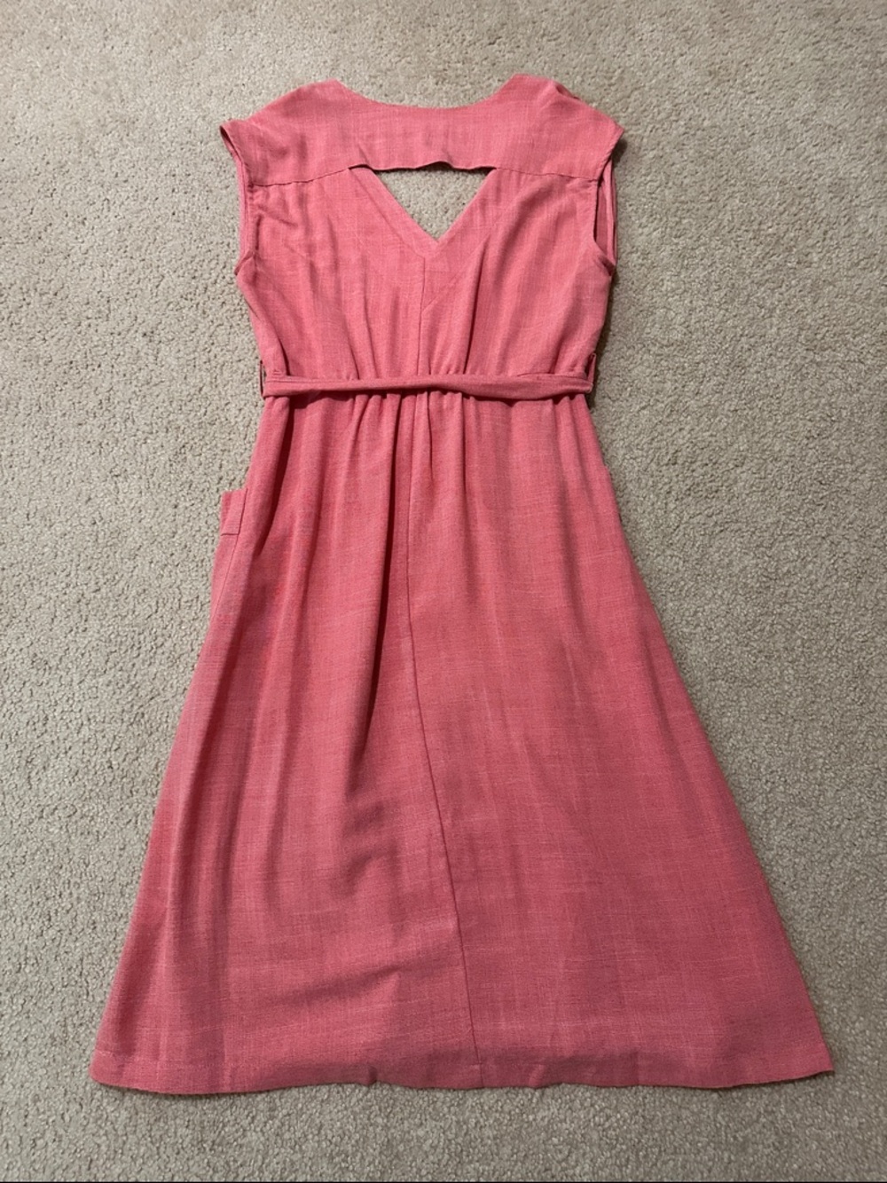 MELLODAY Pink Red Chambray Button-Front Cutout Back Midi Dress with Tie Waist - Picture 12 of 12